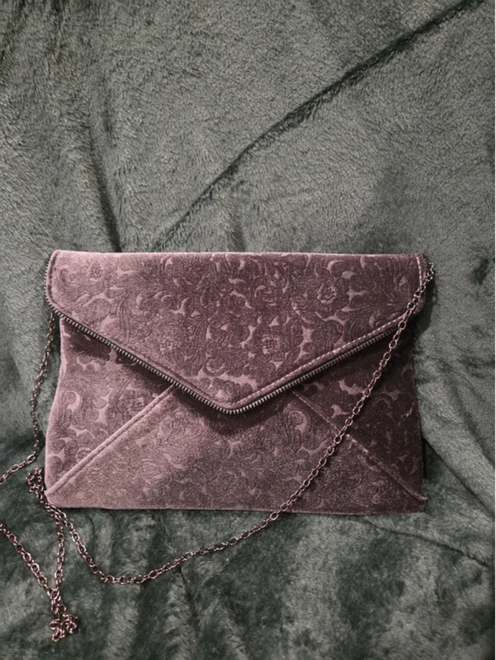 Velvet textured envelope clutch